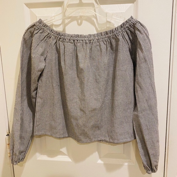 Brandy Melville Off the Shoulder Top Blue Striped - Picture 10 of 10